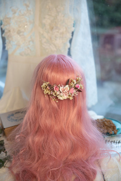 Romantic wedding quarter wreath in ivory and pink colours Bridal flower quarter wreath Hair wreath Hair crown Flower crown for bride Magaela