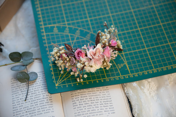 Romantic wedding quarter wreath in ivory and pink colours Bridal flower quarter wreath Hair wreath Hair crown Flower crown for bride Magaela