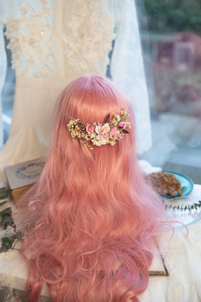 Romantic wedding quarter wreath in ivory and pink colours Bridal flower quarter wreath Hair wreath Hair crown Flower crown for bride Magaela
