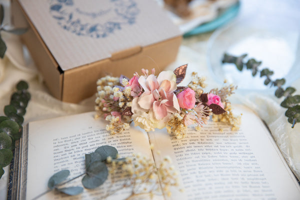 Romantic wedding quarter wreath in ivory and pink colours Bridal flower quarter wreath Hair wreath Hair crown Flower crown for bride Magaela