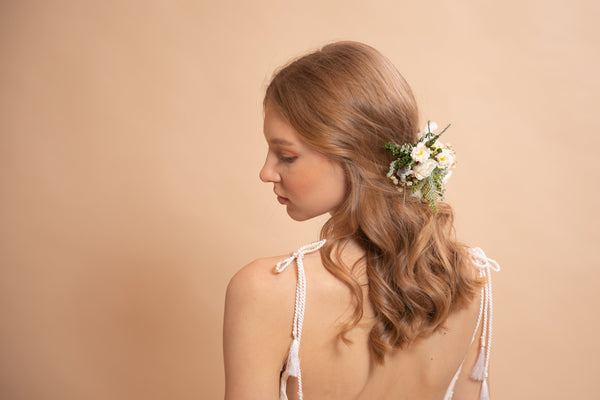 Boho wedding quarter wreath Bridal hair wreath Boho wedding Wedding accessories Flower quarter wreath Beige wedding Ivory hair wreath