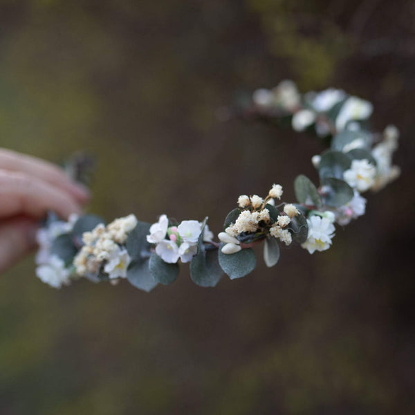 Greenery flower wreath with baby's breath flowers Flower half crown with eucalyptus Bridal hair wreath Wedding half wreath Magaela accessories