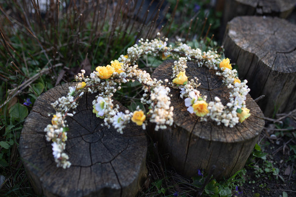 Romantic yellow and beige flower hair vine Wedding Hair Flowers Head Wreath Flower Crown White Bridal Wreath Fairy Wreath Floral Hair Crown