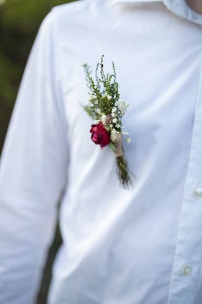 Burgundy boutonniere Groom's corsage Burgundy and ivory buttonhole Flower boutonniere for groom Handmade Magaela accessories