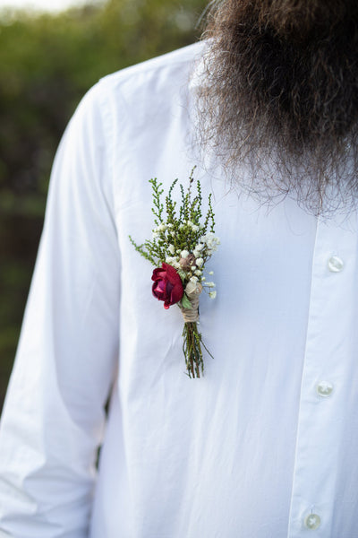 Burgundy boutonniere Groom's corsage Burgundy and ivory buttonhole Flower boutonniere for groom Handmade Magaela accessories