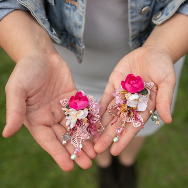 Raspberry pink wedding earrings