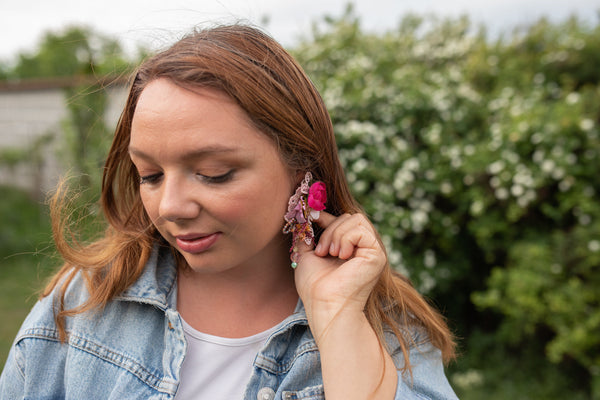 Raspberry pink wedding earrings