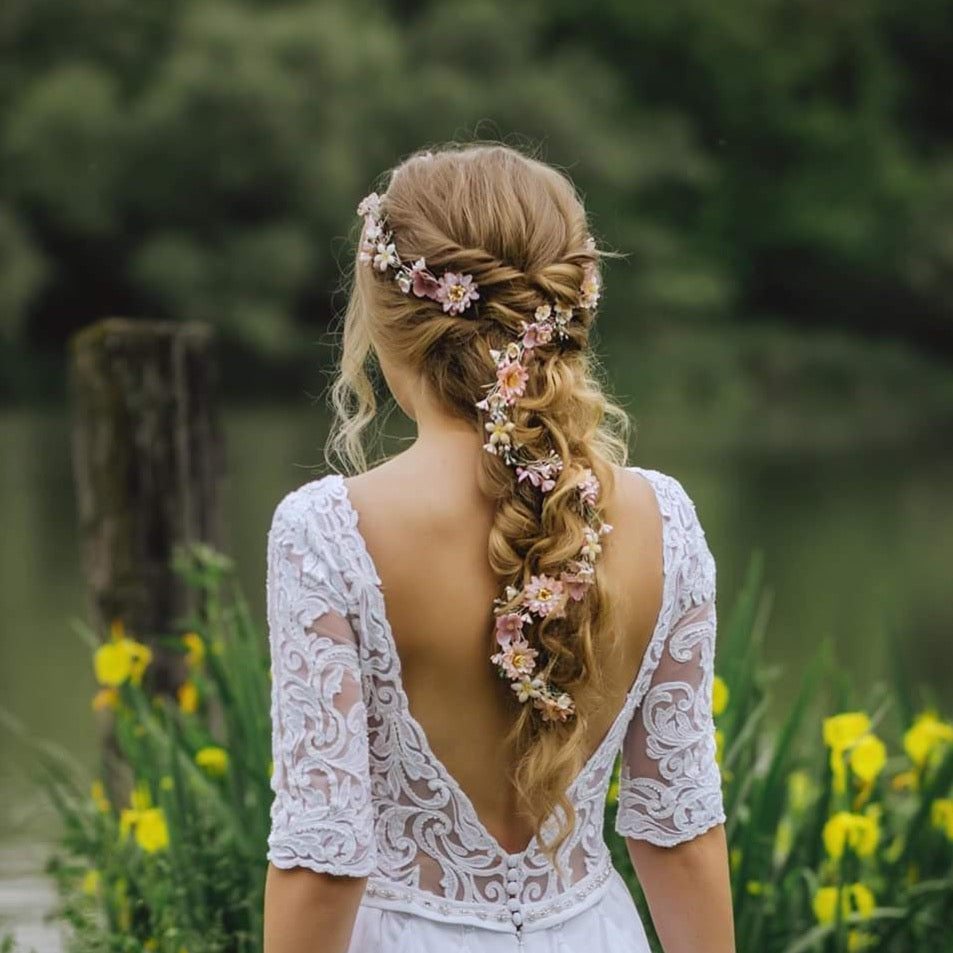 Wedding hair floral crown hair down