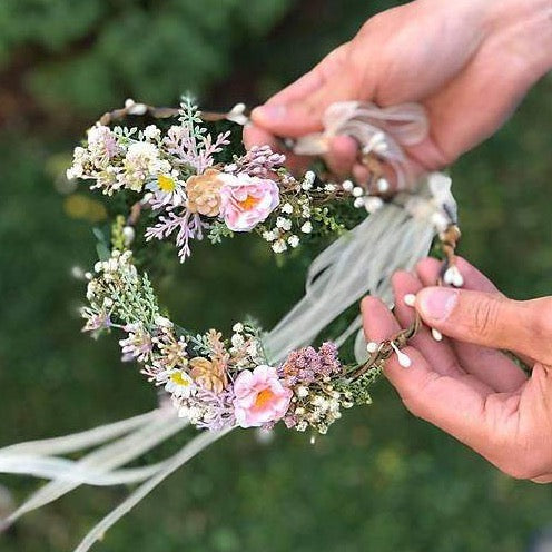 Pink matching flower crowns for mummy and daughter Bridal hair crown Flower hair accessories Mother and daughter wreath Children's hair wreath Magaela