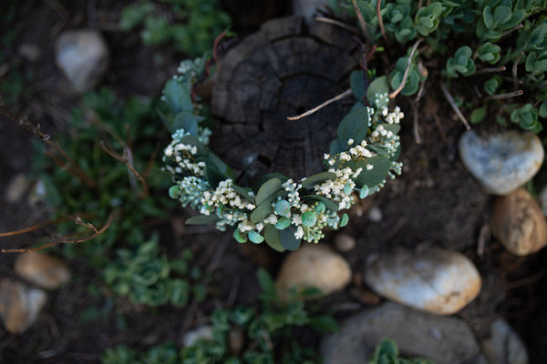 Greenery bridal flower half crown Flower hair wreath Bridal flower crown with eucalyptus Magaela accessories Handmade half wreath Greenery Wedding