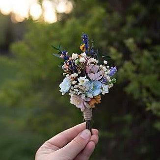 Meadow flower boutonniere with lavender Wedding buttonhole Groom's boutonniere Magaela accessories Groomsman Handmade