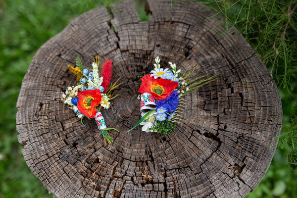 Folk flower boutonniere Poppy flowers Accessories for groom Poppy boutonniere Handmade groom's boutonniere Wedding accessories