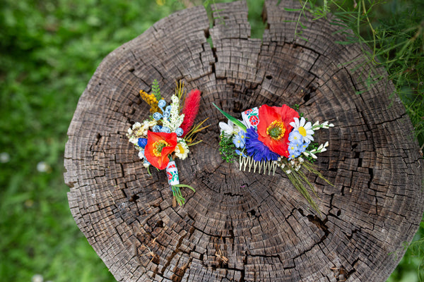 Folk flower boutonniere Poppy flowers Accessories for groom Poppy boutonniere Handmade groom's boutonniere Wedding accessories