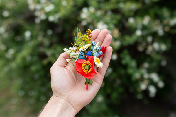 Folk flower boutonniere Poppy flowers Accessories for groom Poppy boutonniere Handmade groom's boutonniere Wedding accessories