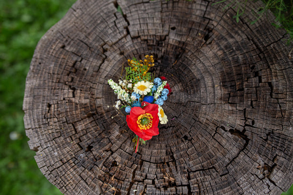 Folk flower boutonniere Poppy flowers Accessories for groom Poppy boutonniere Handmade groom's boutonniere Wedding accessories