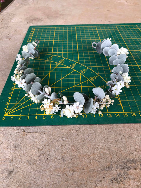Greenery flower wreath with baby's breath flowers Flower half crown with eucalyptus Bridal hair wreath Wedding half wreath Magaela accessories