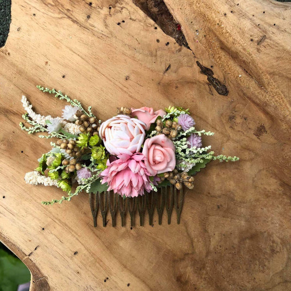 Pastel wedding hair comb Bridal flower comb Magaela accessories Romantic flower jewellery Peony romantic flower comb Wedding 2021