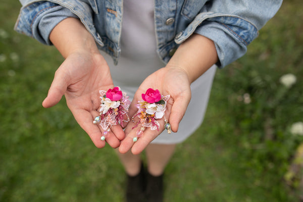 Raspberry pink wedding earrings