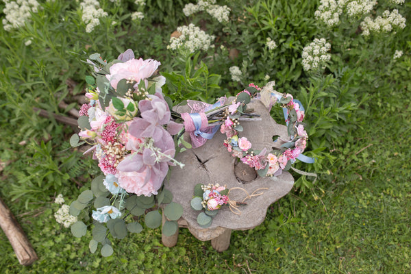 Blush and mint wedding wreath Bridal flower crown Dusty pink crown Romantic Flower vine Pastel wedding hair crown Boho wedding Handmade