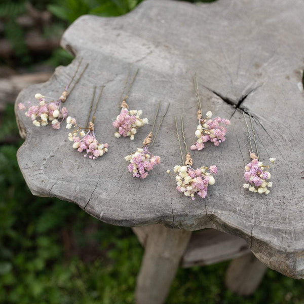 Romantic dusty pink flower hairpins