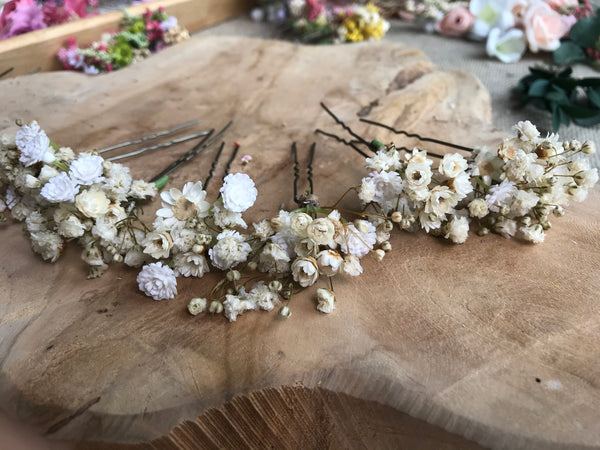 Off white wedding flower comb Beige bridal hair comb Decorative baby's breath comb Flower accessories Magaela Preserved flowers Bridal comb