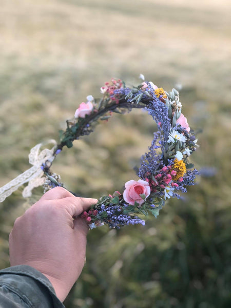 Meadowy summer flower wreath Bridal flower crown Wedding flower wreath Bridal accessories Hair crown for bride Handmade Magaela