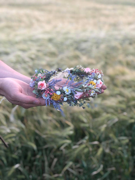 Meadowy summer flower wreath Bridal flower crown Wedding flower wreath Bridal accessories Hair crown for bride Handmade Magaela