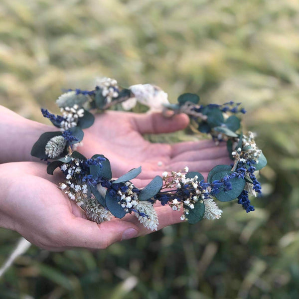 Greenery flower wreath with baby's breath lavender Flower crown with eucalyptus Bridal hair wreath Wedding wreath Magaela accessories