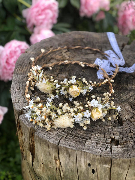 Ivory flower crown for mummy and daughter Beige Flower hair accessories Mother and daughter wreath Children's hair wreath Magaela