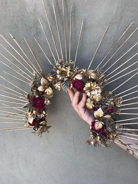 Gold halo headpiece crown Sun crown Headband Goddess Wedding accessories Bridal crown Photoshoot halo wreath Spike crown Beyonce Magaela