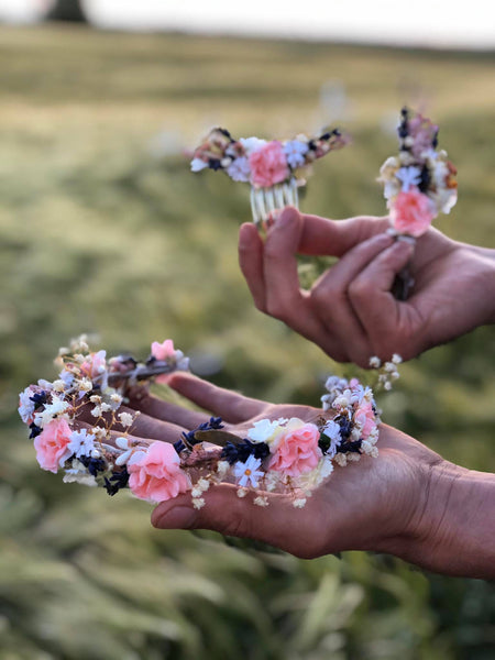Romantic pink half wreath Wedding half wreath Bridal wreath Romantic style Bridal crown Magaela Bridal accessories Flowers Lavender