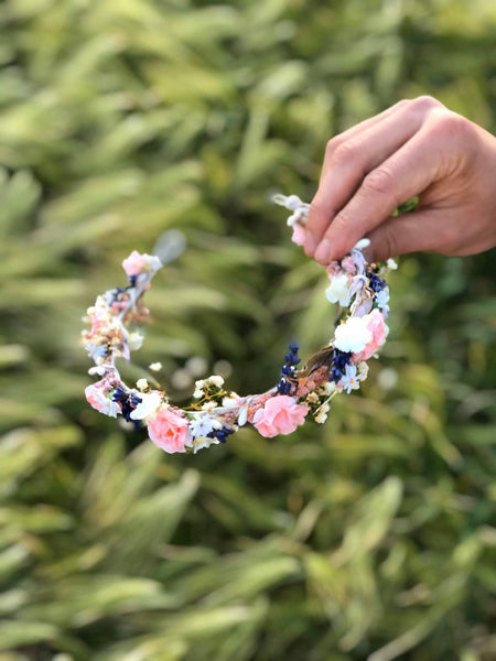 Romantic pink half wreath Wedding half wreath Bridal wreath Romantic style Bridal crown Magaela Bridal accessories Flowers Lavender