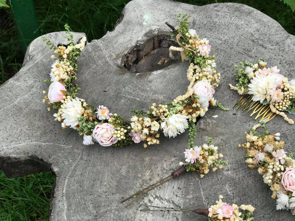 Wedding flower wreath Half crown in pastel colours Bridal accessories Hair accessories Pastel wedding wreath Handmade crown Baby's breath