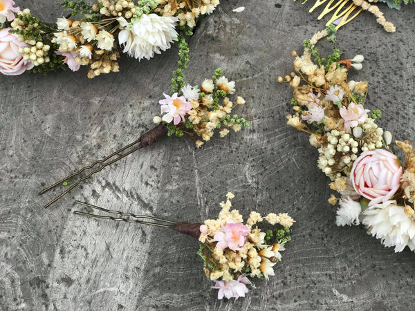 Wedding flower hair pins in pastel colours