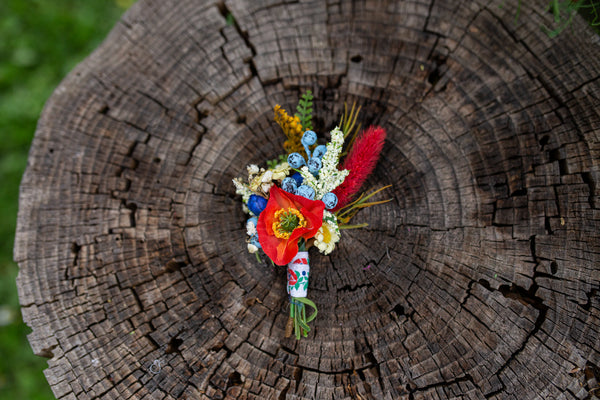 Folk flower boutonniere Poppy flowers Accessories for groom Poppy boutonniere Handmade groom's boutonniere Wedding accessories