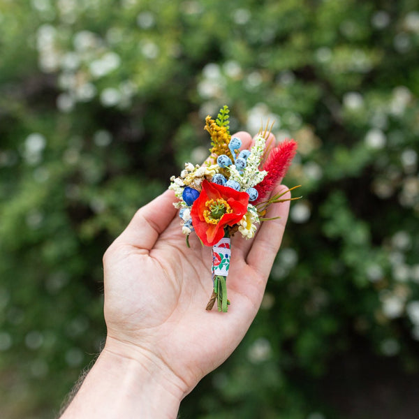 Folk flower boutonniere Poppy flowers Accessories for groom Poppy boutonniere Handmade groom's boutonniere Wedding accessories