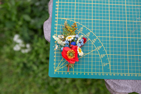 Folk flower boutonniere Poppy flowers Accessories for groom Poppy boutonniere Handmade groom's boutonniere Wedding accessories
