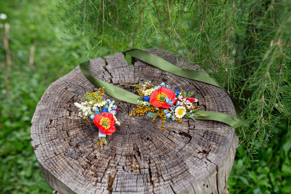 Folk flower boutonniere Poppy flowers Accessories for groom Poppy boutonniere Handmade groom's boutonniere Wedding accessories
