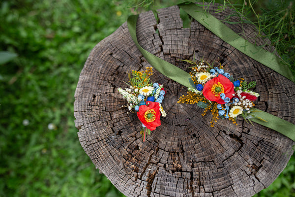 Folk flower boutonniere Poppy flowers Accessories for groom Poppy boutonniere Handmade groom's boutonniere Wedding accessories