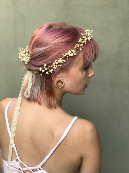 Off white wedding flower comb Beige bridal hair comb Decorative baby's breath comb Flower accessories Magaela Preserved flowers Bridal comb
