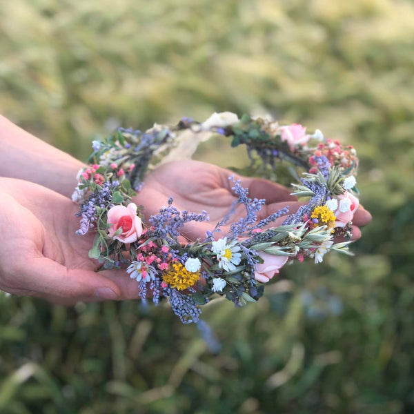 Meadowy summer flower wreath Bridal flower crown Wedding flower wreath Bridal accessories Hair crown for bride Handmade Magaela