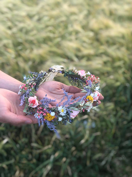 Meadowy summer flower wreath Bridal flower crown Wedding flower wreath Bridal accessories Hair crown for bride Handmade Magaela