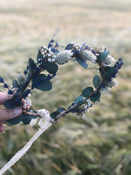 Greenery flower wreath with baby's breath lavender Flower crown with eucalyptus Bridal hair wreath Wedding wreath Magaela accessories