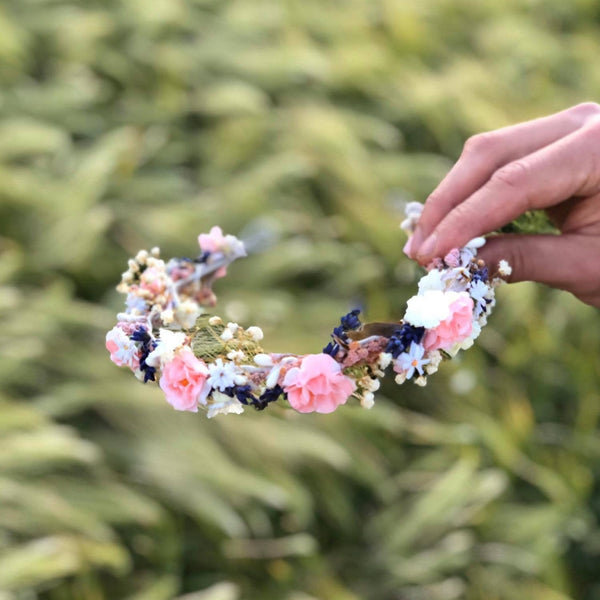 Romantic pink half wreath Wedding half wreath Bridal wreath Romantic style Bridal crown Magaela Bridal accessories Flowers Lavender