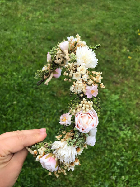 Wedding flower wreath Half crown in pastel colours Bridal accessories Hair accessories Pastel wedding wreath Handmade crown Baby's breath