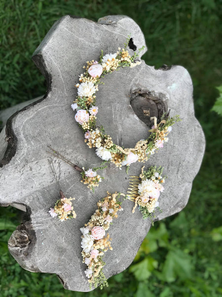Wedding flower wreath Half crown in pastel colours Bridal accessories Hair accessories Pastel wedding wreath Handmade crown Baby's breath