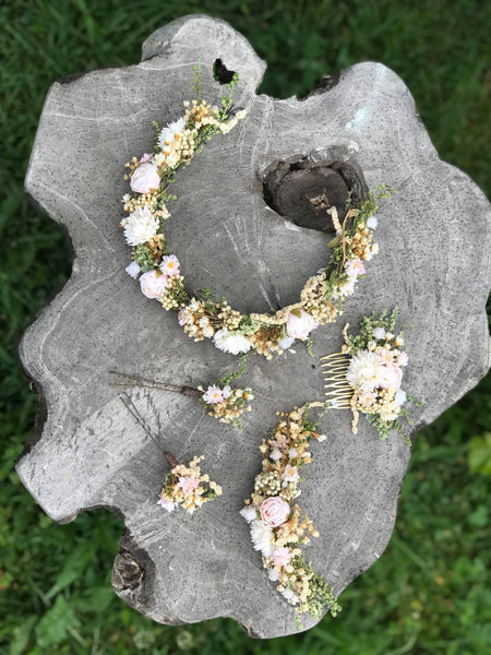 Wedding flower wreath Half crown in pastel colours Bridal accessories Hair accessories Pastel wedding wreath Handmade crown Baby's breath