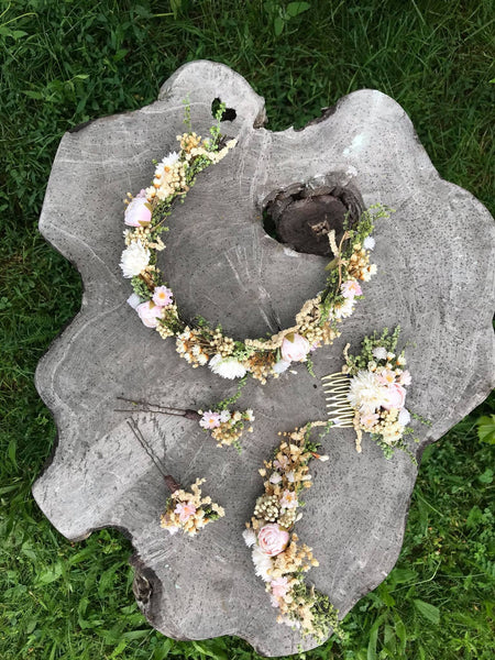 Wedding flower wreath Half crown in pastel colours Bridal accessories Hair accessories Pastel wedding wreath Handmade crown Baby's breath