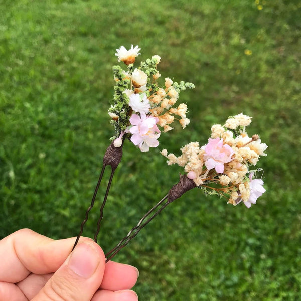 Wedding flower hair pins in pastel colours