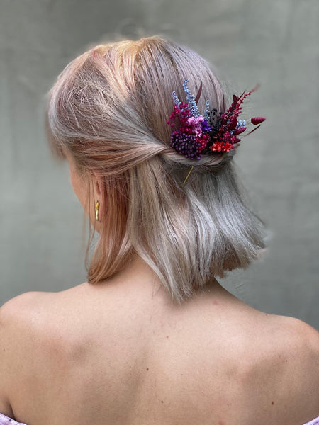Red and purple flower hair pins